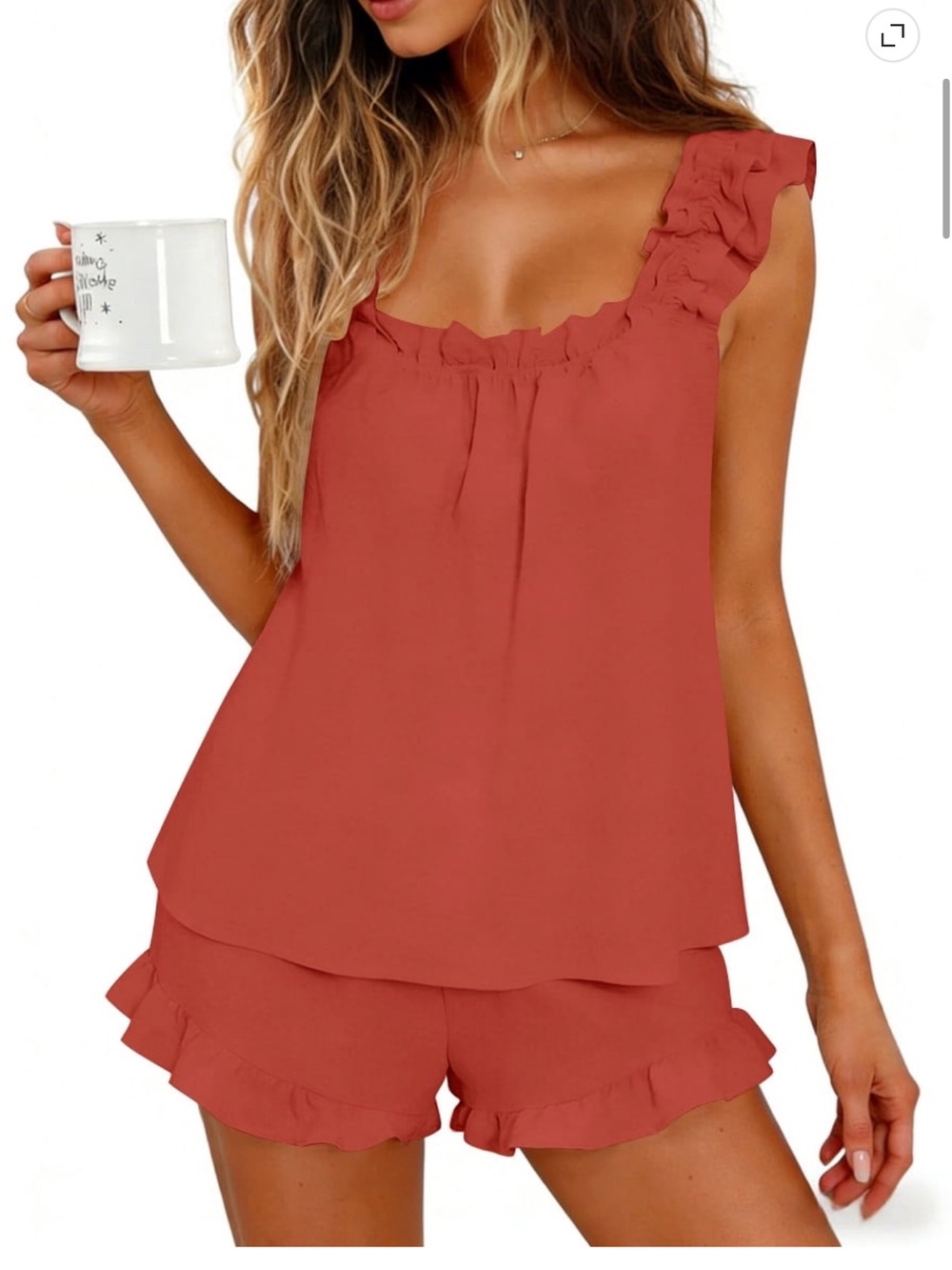 UVN Summer Pajamas 2 Piece Ruffled Tank Top & Shorts Sleepwear/Loungewear Set - Picture 2 of 7